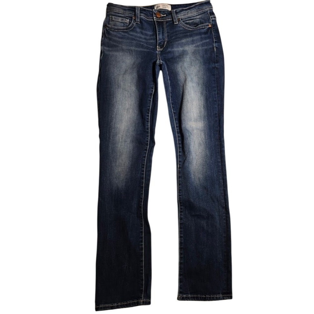BKE Payton Mid-Rise Straight Leg Jeans Dark Wash Faded Whiskered 27 x 31.5  843
